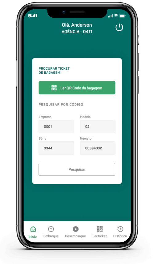 Imagem do App de embarque mostrando a tela do ticket de bagagens